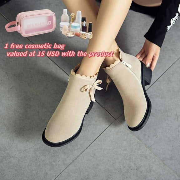 Tponi Ankle Boots For Women Clearance Shoes Women Boots Womens Square Toe Boots Round Toe Mid Heel Ankle-High Formal Work Boots