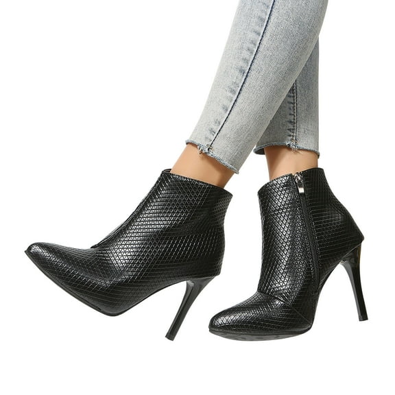Tponi Boots For Women Clearance Shoes Women Boots Womens Chelsea Boots Peak Toe High Heel Ankle-High Daytime Chelsea Boots