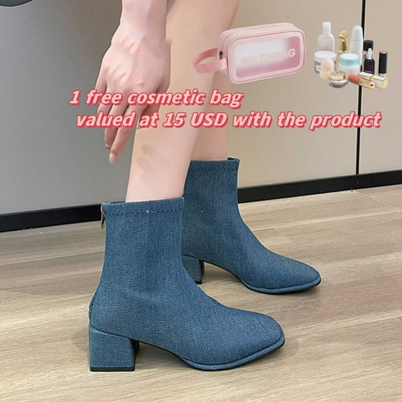 Tponi Boots For Women Clearance Shoes Women Boots Womens Comfort Boots Round Toe High Heel Ankle-High Casual Chelsea Boots