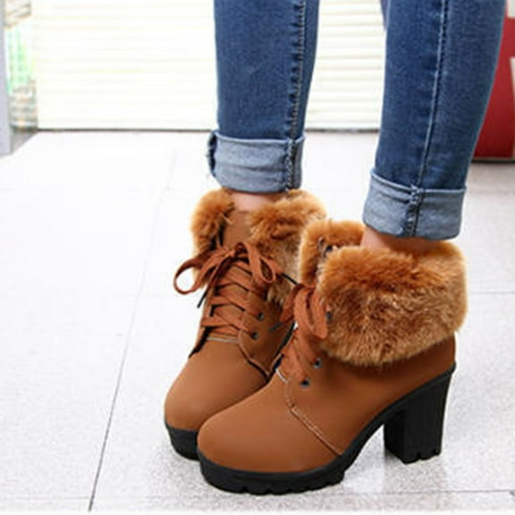 Tponi Boots For Women Fashion Shoes Women Boots Womens Chelsea Boots Round Toe High Heel Ankle-High Bridal Snow Boots