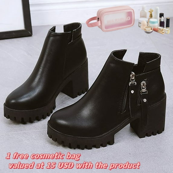Tponi Boots For Women Fashion Women Boots Low Heel Boots Round Toe Mid Heel Ankle-High Holiday Snow Boots