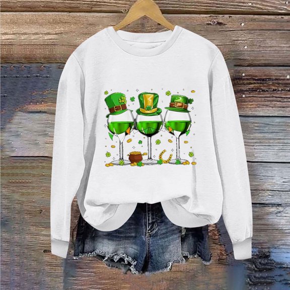 Tponi Casual Shamrock St. Patrick'S Day Gift Tee Crew Neck Top Long Sleeve Shamrock Multicolor St Patricks Day Shirt For Women L