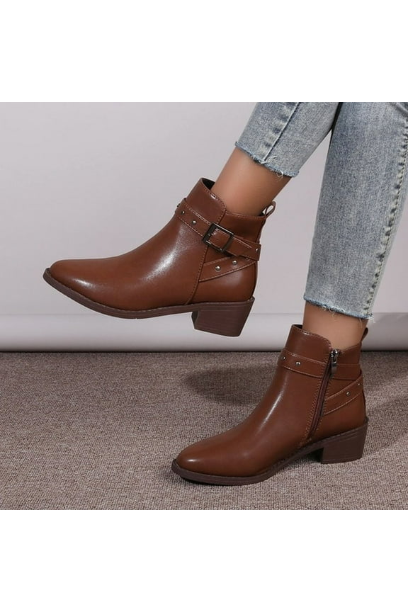 Chelsea Boots Women Women Boots Clearance Size 6.45 Womens Dress Boots Peak Toe High Heel Ankle-High Vacation Chukka Boots