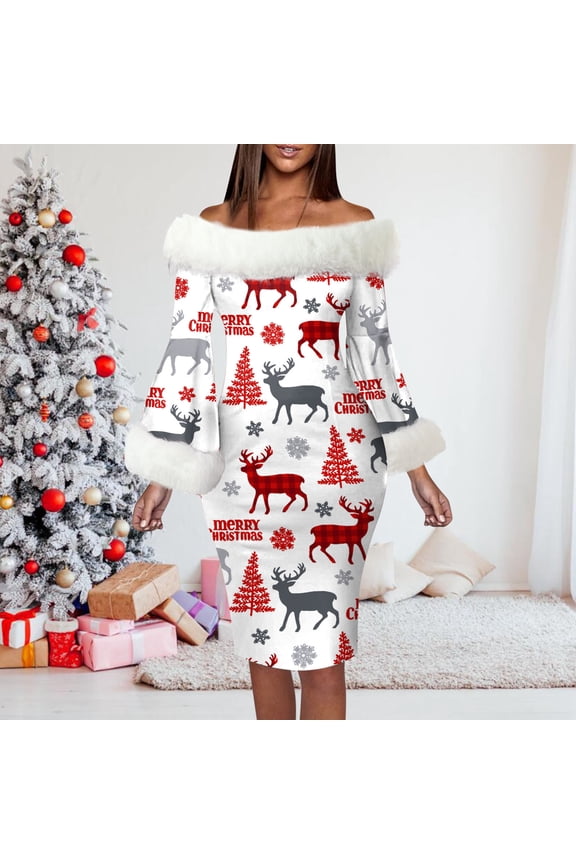 Christmas Dresses For Women Bodycon Regular One Shoulder Tab Long Sleeve White Dresses For Women S