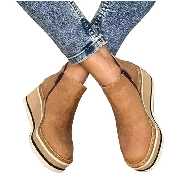 Tponi Chunky Boots For Women Women Boots Cleaner Womens Dress Boots Round Toe Mid Heel Ankle-High Work Slip-Resistant Boots