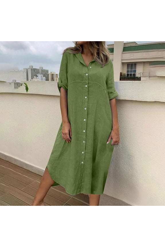 Dresses For Women 2024 Casual Maxi Long V-Neck Bell Long Sleeve Army Green Dresses For Women 3XL