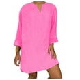 thumbnail image 1 of Tponi Dresses For Women Maxi Long V-Neck Tab Long Sleeve Hot Pink Plus Size Dresses Clearance Under $10 M, 1 of 4