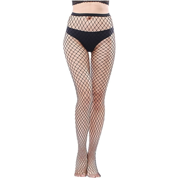 Tponi Fishnet Stockings for Women semi-opaque Tights Thigh-High Black FREE Size Pantyhose for Girls