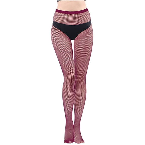 Tponi Fishnet Stockings For Women semi-opaque Tights Thigh-High Wine FREE Size Clearance Tights