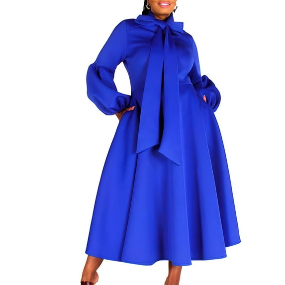 Tponi Flowy Dresses For Women Evening Gown Regular Crew Neck Puff sleeve Long Sleeve Blue Women Dresses Clearance Under $10 M