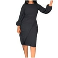 thumbnail image 1 of Tponi Flowy Dresses For Women Fit & Flare Knee Length Crew Neck Lantern&nbsp;sleeve Long Sleeve Black Dresses For Women M, 1 of 5