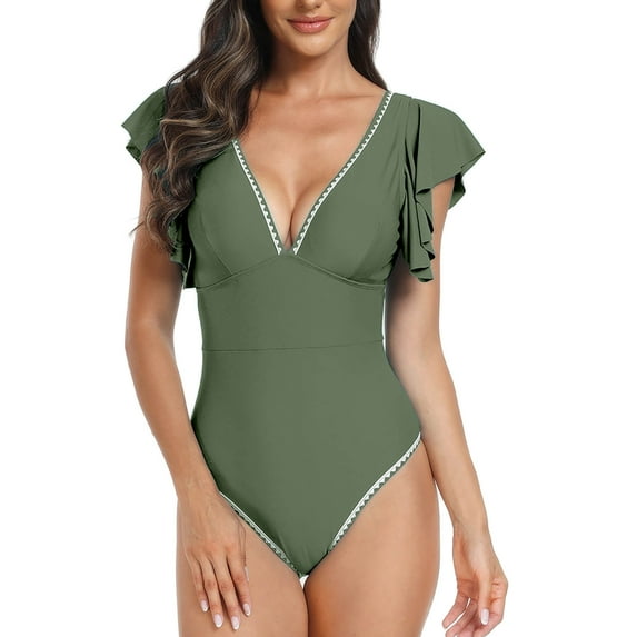 Tponi Full Coverage Swimsuits For Women One-Piece Army Green Women Swimsuit Clearance XL