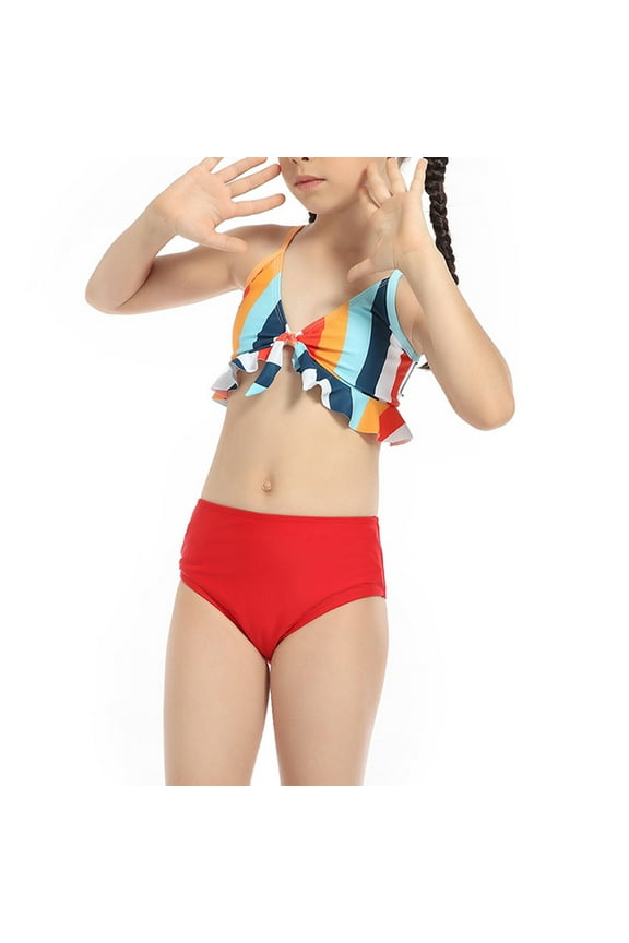 Girls One Piece Swimsuits,Girls 2 Piece Swimsuit,Two-Piece Sets,Swim Set,Red,6Y