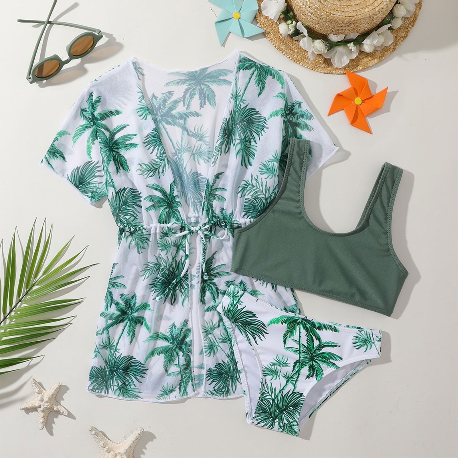 Tponi Kids Swimsuits,Girls 3 Piece Swimsuit,Mix & Match Separates,Swim