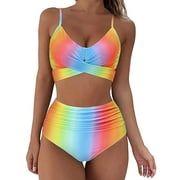 Tponi Rufflebutts Swimsuit Girls One-Piece Elastic Multicolor Womens High Waisted Swimsuits S