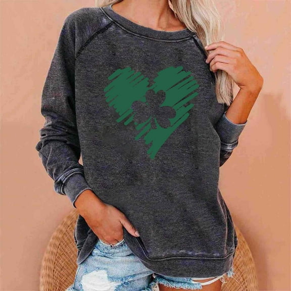 Tponi Saint Patrick'S Day Shirts Crew Neck Top Long Sleeve Shamrock Multicolor St Patrick’S Day Clothing M
