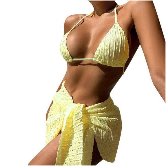 Tponi Sexy Swimsuits For Women Two-Piece Sets Elastic Yellow Swimsuit Cleaner S