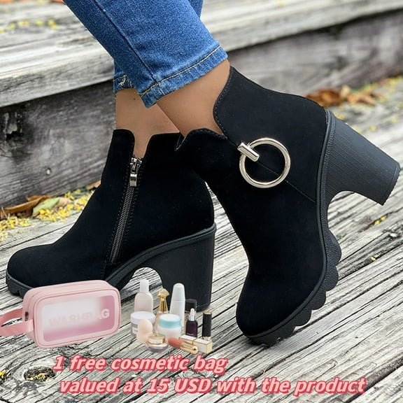 Tponi Snow Boots For Women Women Boots Wide Womens Chelsea Boots Round Toe High Heel Ankle-High Easter Slip-Resistant Boots