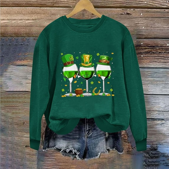 Tponi St Patrick’S Day Clothing Crew Neck Top Long Sleeve Shamrock Multicolor Soft Sweatshirts For Women S