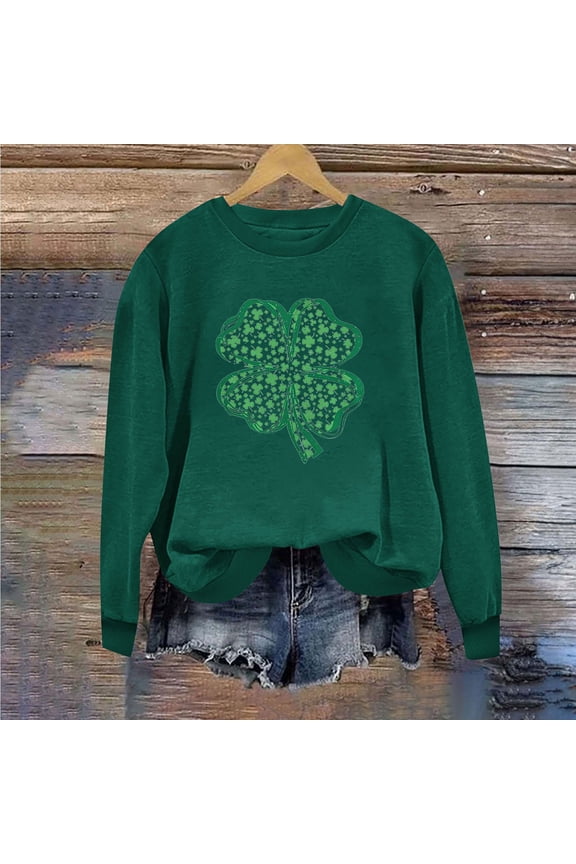 St Patricks Day Shirt For Women Crew Neck Top Long Sleeve Shamrock Multicolor Women S.T Patrick Day Shirt M