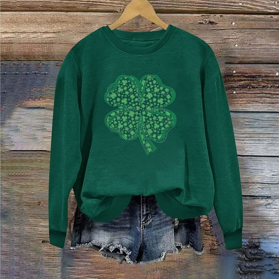 Tponi St Patricks Day Womens Shirts Crew Neck Top Long Sleeve Shamrock Multicolor St Pattys Day Shirts Women XL