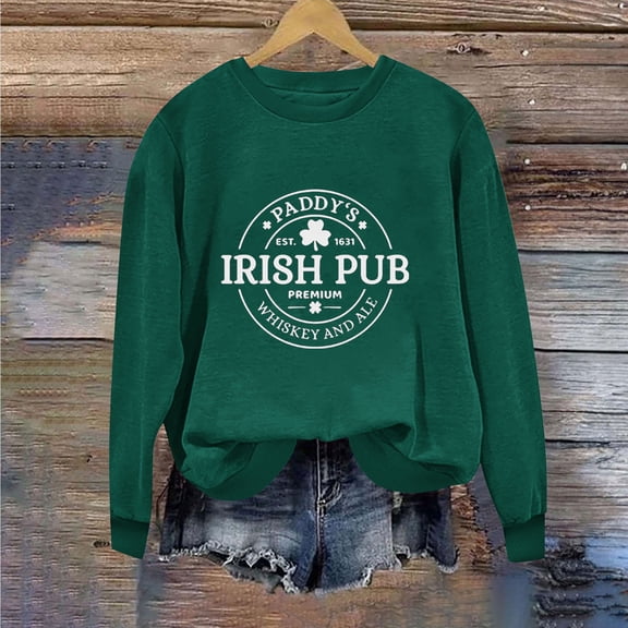 Tponi St Pattys Day Shirts Women Crew Neck Top Long Sleeve Shamrock Multicolor St Patricks Day Shirts M