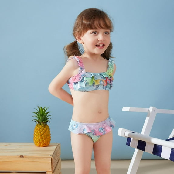 Tponi Toddler Swimsuit Girl,Girls 2 Piece Swimsuit,Two-Piece Sets,Swim Set,Blue,13-14