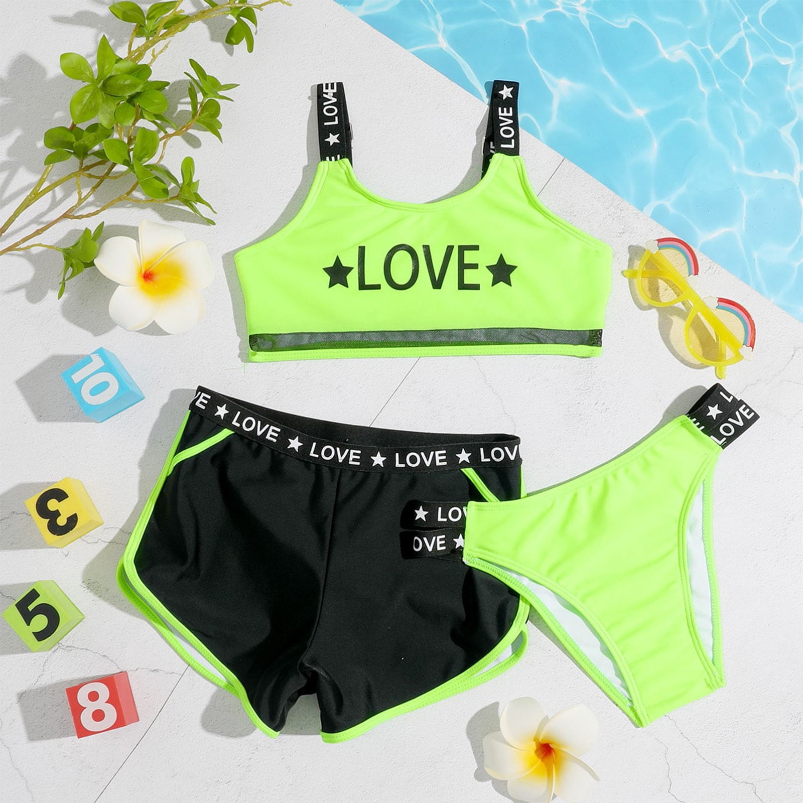 Tponi Toddler Swimsuit,Girls 3 Piece Swimsuit,Mix & Match Separates