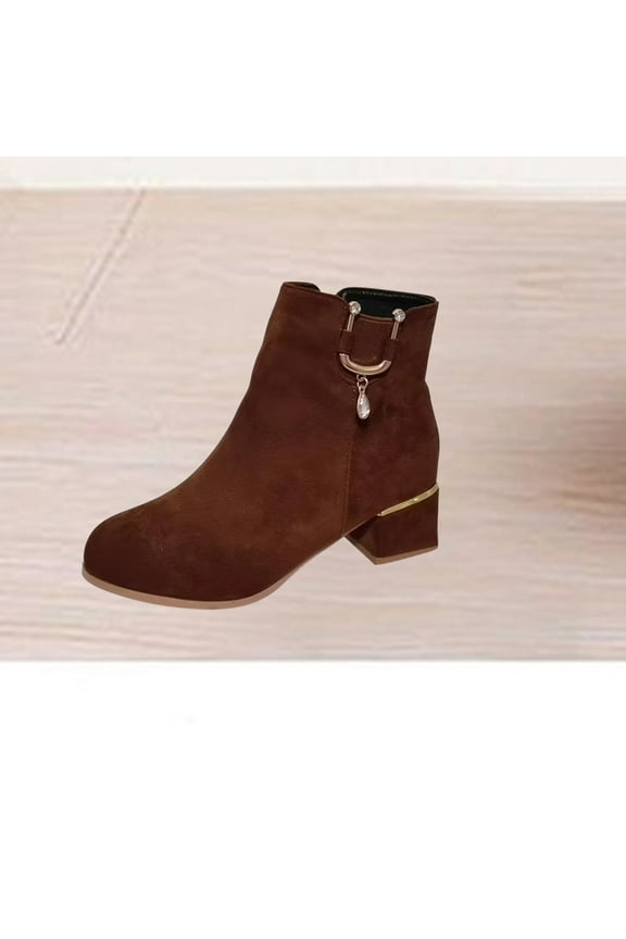 Winter Boots For Women Waterproof Snow Women Boots Clearance Size 6.38 Womens Chelsea Boots Round Toe High Heel Ankle-High Formal Dress Boots