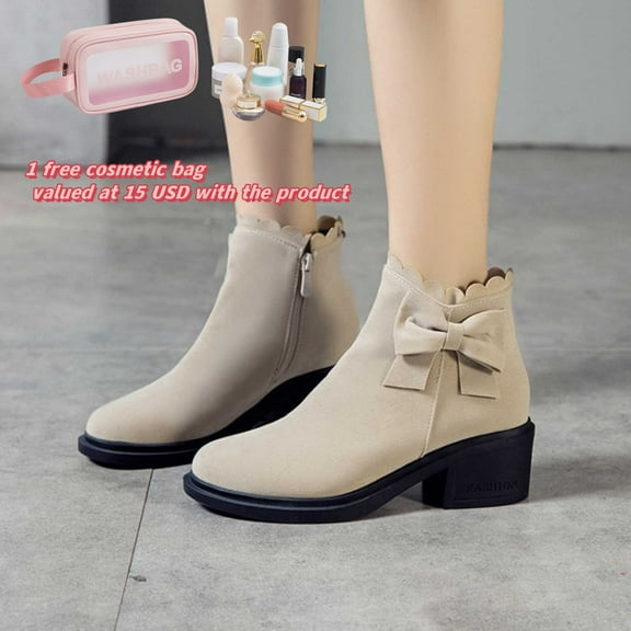 Tponi Womens Boots Women Boots Clearance Size 6.49 Womens Square Toe Boots Round Toe Mid Heel Ankle-High Formal Womens Comfort Boots