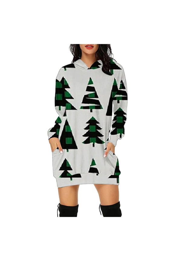 Womens Christmas Dresses 2024 Sweater Regular Neck Tab Long Sleeve White Girls Dresses 2XL