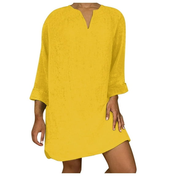 Tponi Womens Dresses Maxi Long V-Neck Tab Long Sleeve Yellow Womens Dresses Clearance 5XL