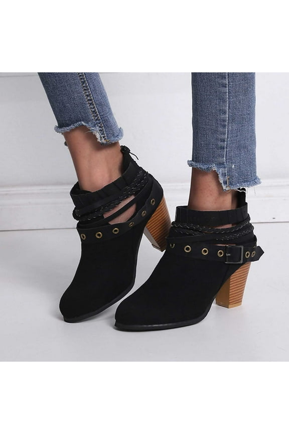 Womens Fall Boots Boots For Women Womens Chelsea Boots Round Toe High Heel Ankle-High Casual Slouch Boots