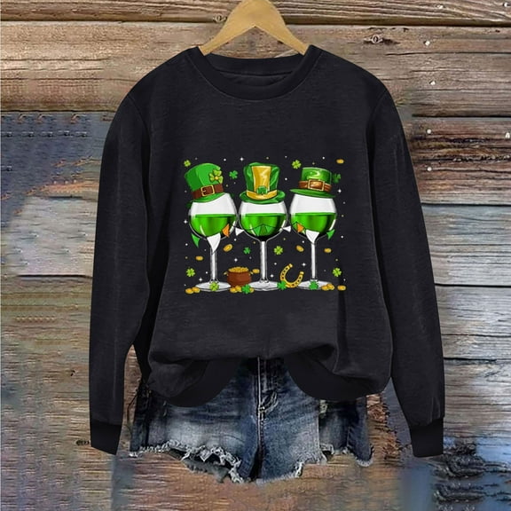 Tponi Womens Shirts Casual Crew Neck Top Long Sleeve Shamrock Multicolor St Patricks Day Shirts M