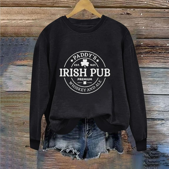 Tponi Womens Sweatshirts Crew Neck Top Long Sleeve Shamrock Multicolor Saint Patricks Day Shirts Clearnce L