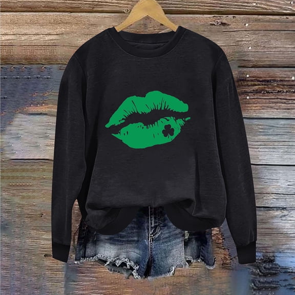 Tponi Womens Sweatshirts Crew Neck Top Long Sleeve Shamrock Multicolor Soft Sweatshirts For Women L