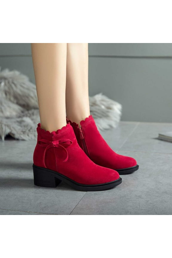 Womens Winter Boots Clearance Shoes Women Bootswomen Boots Snow Womens Square Toe Boots Round Toe Mid Heel Ankle-High Nightclub Womens Comfort Boots