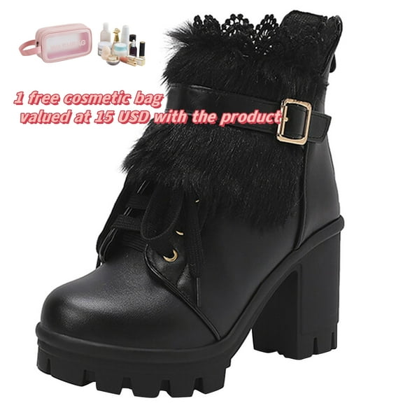 Tponi Womens Winter Boots Women Boots Clearance Under S33 Womens Comfort Boots Round Toe High Heel Ankle-High Daytime Womens Comfort Boots