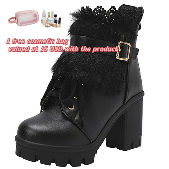 Tponi Womens Winter Boots Women Boots Clearance Under S33 Womens Comfort Boots Round Toe High Heel Ankle-High Daytime Womens Comfort Boots