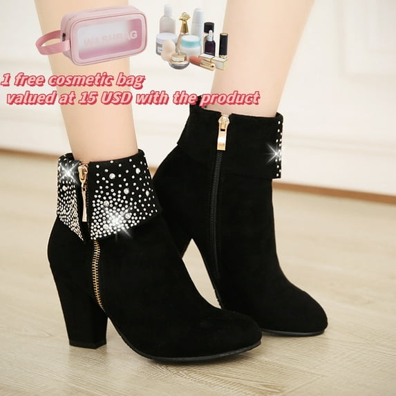 Tpon Boots Clearance,Winter Boots For Woman,Round Toe High Heel Ankle-High Dressy Booties