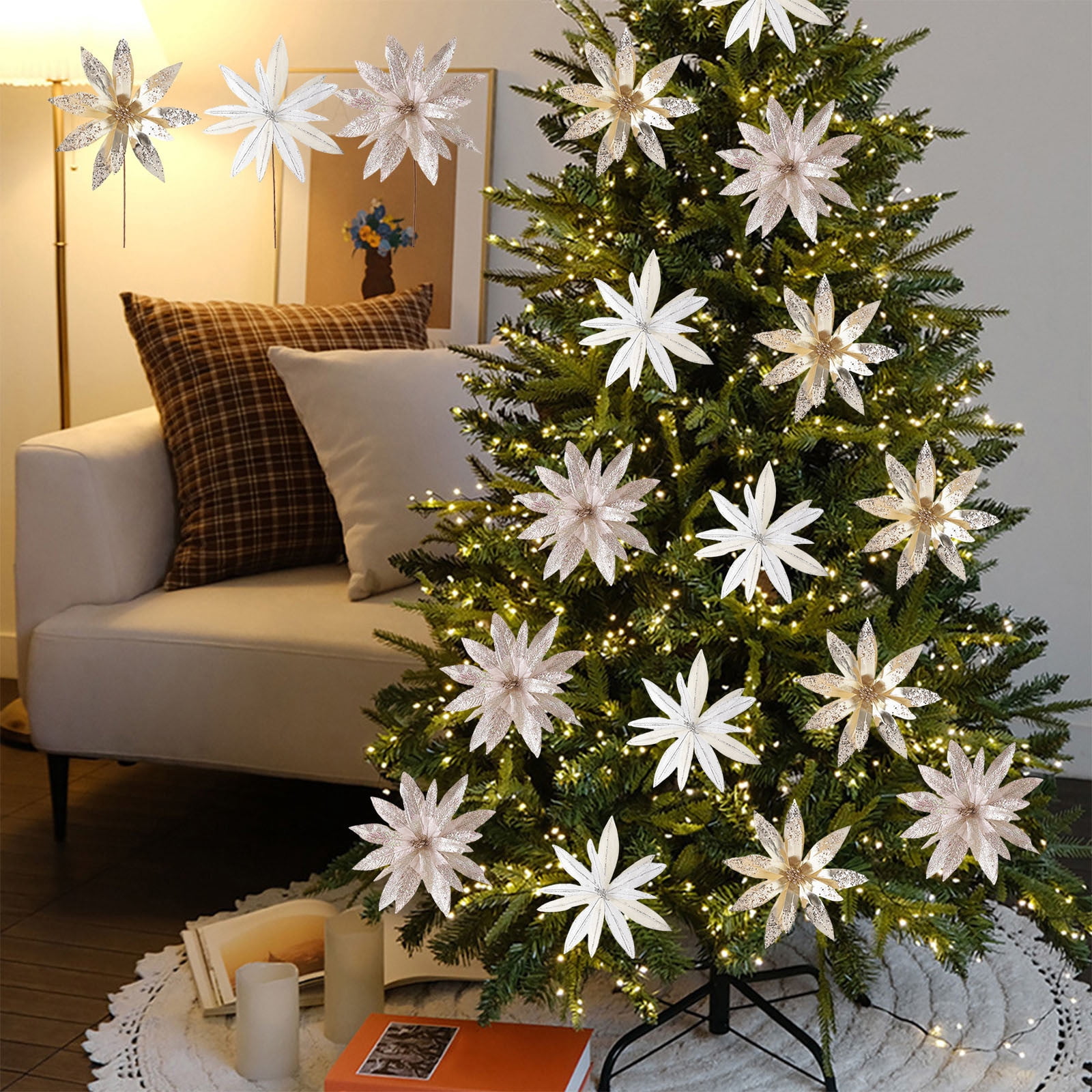 Christmas Clearance Tpzfurit Artificial Christmas Glitter Poinsettia