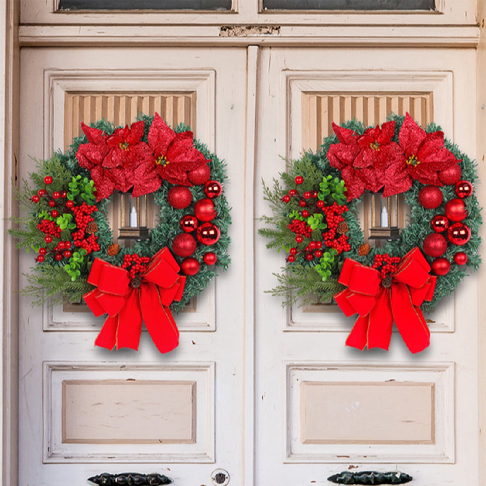 Tpzfurit Christmas Wreath with Glitter Branches and Built-In Oil Lights ...