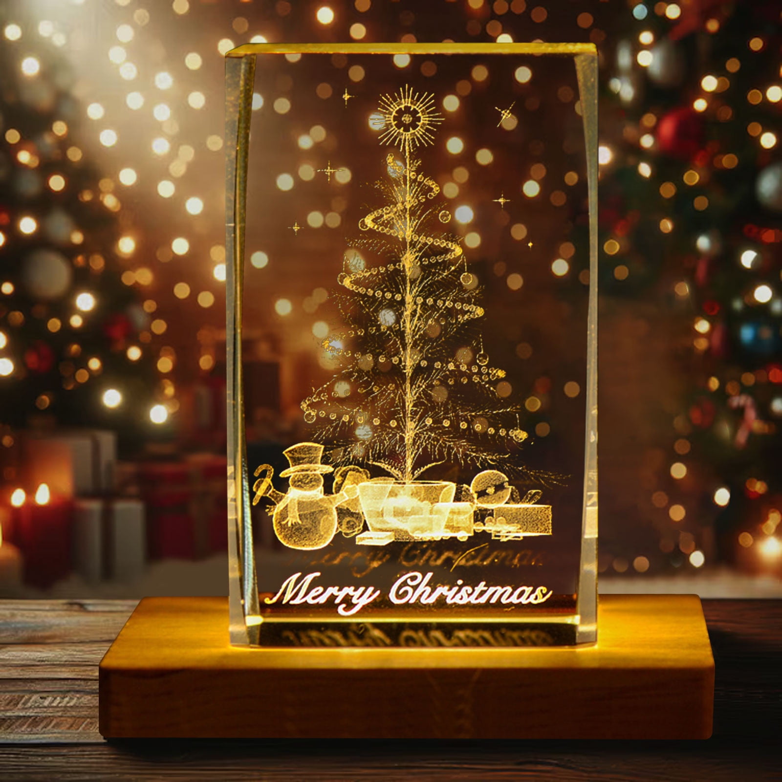 Tpzfurit Plugin Wooden Base Christmas Tree Night Light with Soft LED