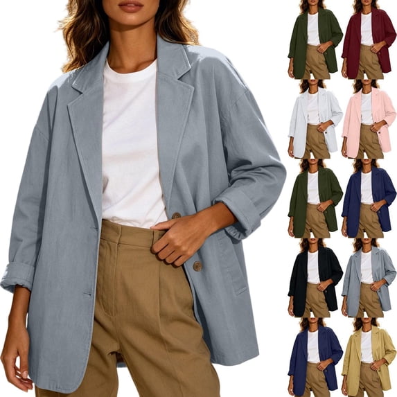 Tqcoqu 2026 Fall Lightweight Comfy Lapel Blazer Jacket, Long Sleeve Button Front Casual Loose Coat with Pockets,Women's S-XXL