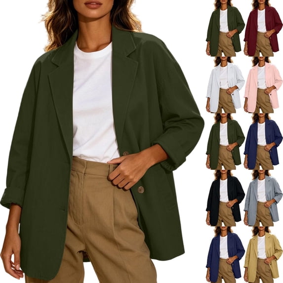 Tqcoqu 2026 Fall Lightweight Comfy Lapel Blazer Jacket, Long Sleeve Button Front Casual Loose Coat with Pockets,Women's S-XXL