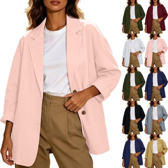 Tqcoqu 2026 Fall Lightweight Comfy Lapel Blazer Jacket, Long Sleeve Button Front Casual Loose Coat with Pockets,Women's S-XXL