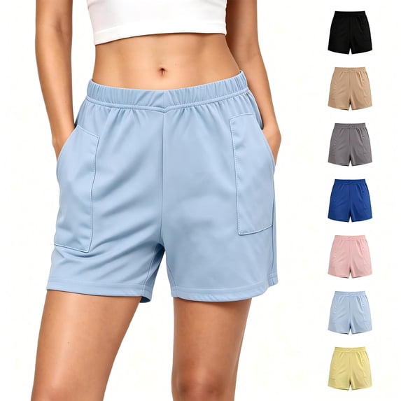 Tqcoqu Athletic Shorts for Women,Elastic Waist Quick Dry Casual Running Short,Summer Work Out Fashion Clothes with Pockets,Sky Blue Women's M-XXL