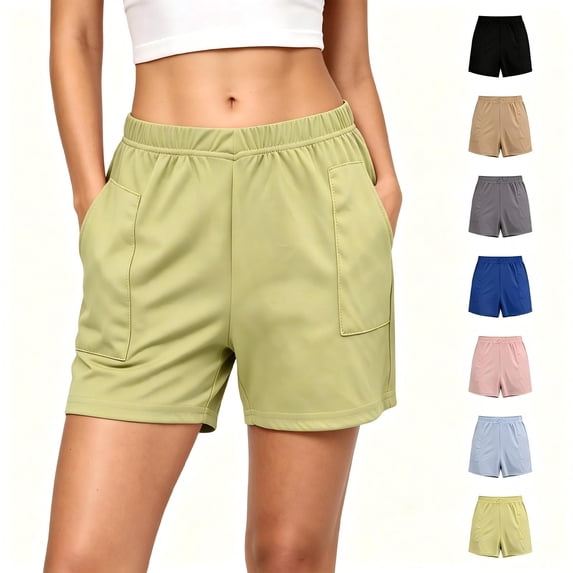 Tqcoqu Athletic Shorts for Women,Elastic Waist Quick Dry Casual Running Short,Summer Work Out Fashion Clothes with Pockets,Yellow Women's M-XXL