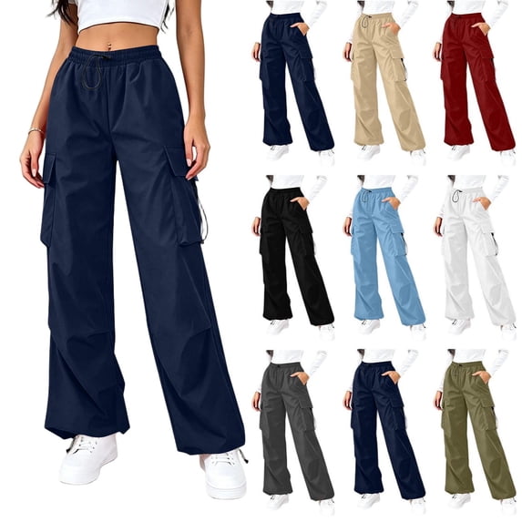 Tqcoqu Baggy Cargo Pants Parachute Pants for Women with Mutil Pockets, Loose Fit Y2K Casual Pants for Women,Women's S-XXL