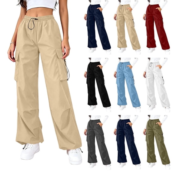 Tqcoqu Baggy Cargo Pants Parachute Pants for Women with Mutil Pockets, Loose Fit Y2K Casual Pants for Women,Women's S-XXL